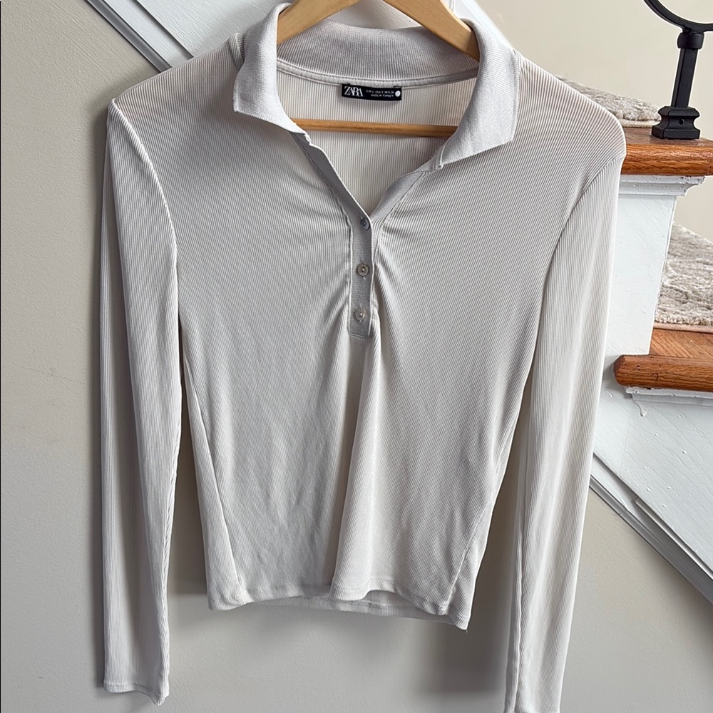 Zara Grey Long Sleeve Polo Top